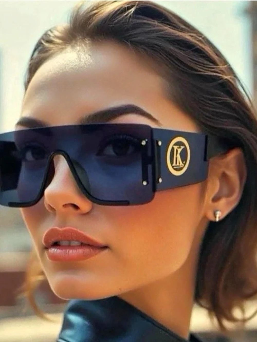 Oversized Shield Sunglasses in Black & Blue Like New